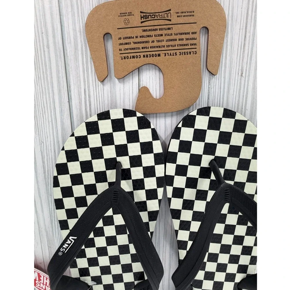Vans Makena Checkerboard Black Marshmallow UltraCush Flip Flops Mens Size 10